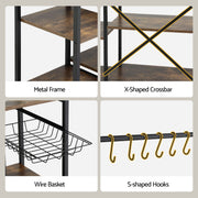Artiss 5-Tier Kitchen Rack with Power Outlets 90CMX153CM Microwave Storage Shelf KR-MEL-5S-90-2AC-BKBR