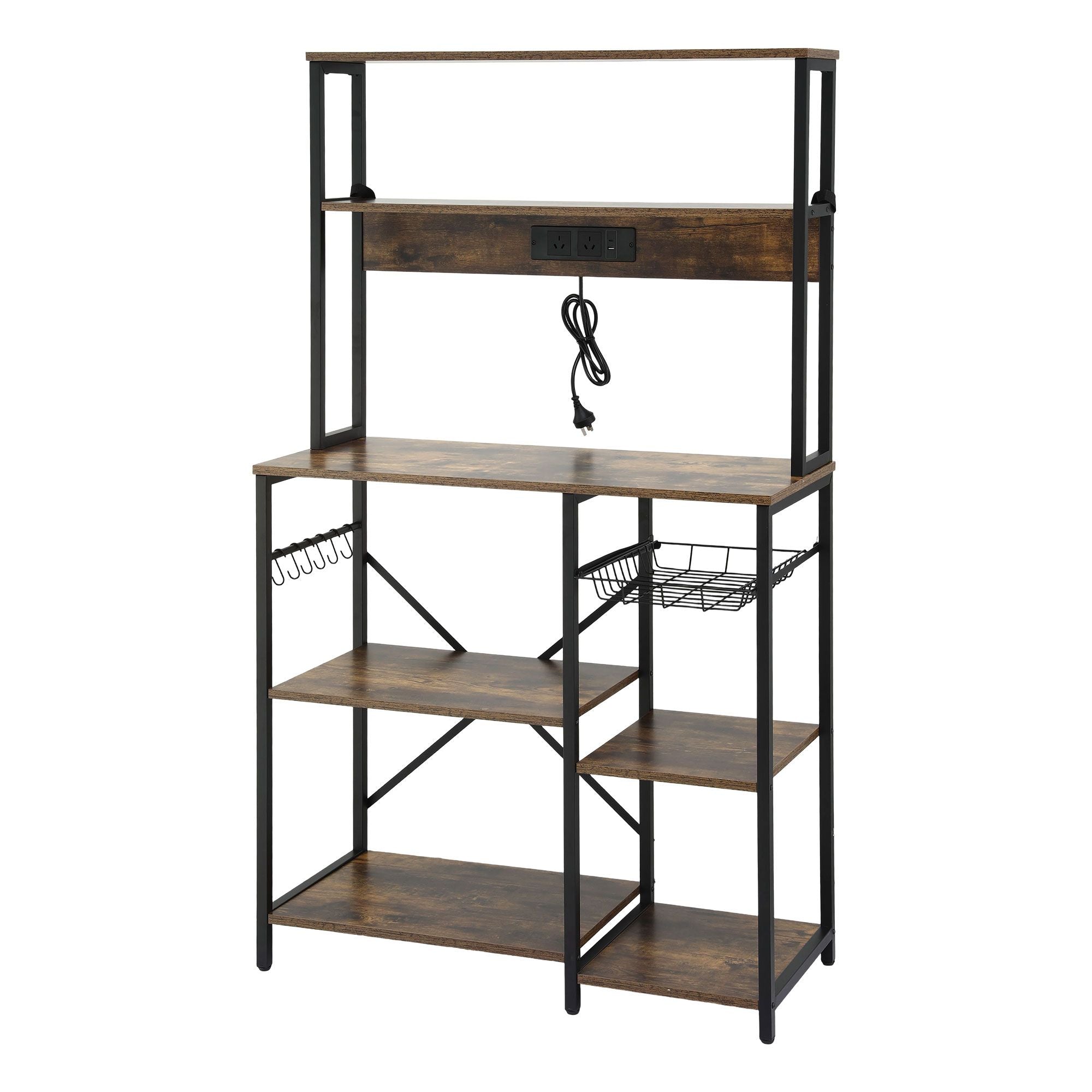 Artiss 5-Tier Kitchen Rack with Power Outlets 90CMX153CM Microwave Storage Shelf KR-MEL-5S-90-2AC-BKBR