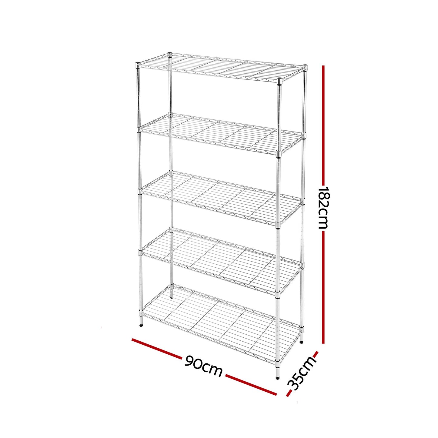 Artiss 5-Tier Kitchen Rack Shelf Shelving 90x35x182CM Adjustable Metal Storage Shelves KR-MEL-5S-90-SS