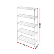 Artiss 5-Tier Kitchen Rack Shelf Shelving 90x35x182CM Adjustable Metal Storage Shelves KR-MEL-5S-90-SS