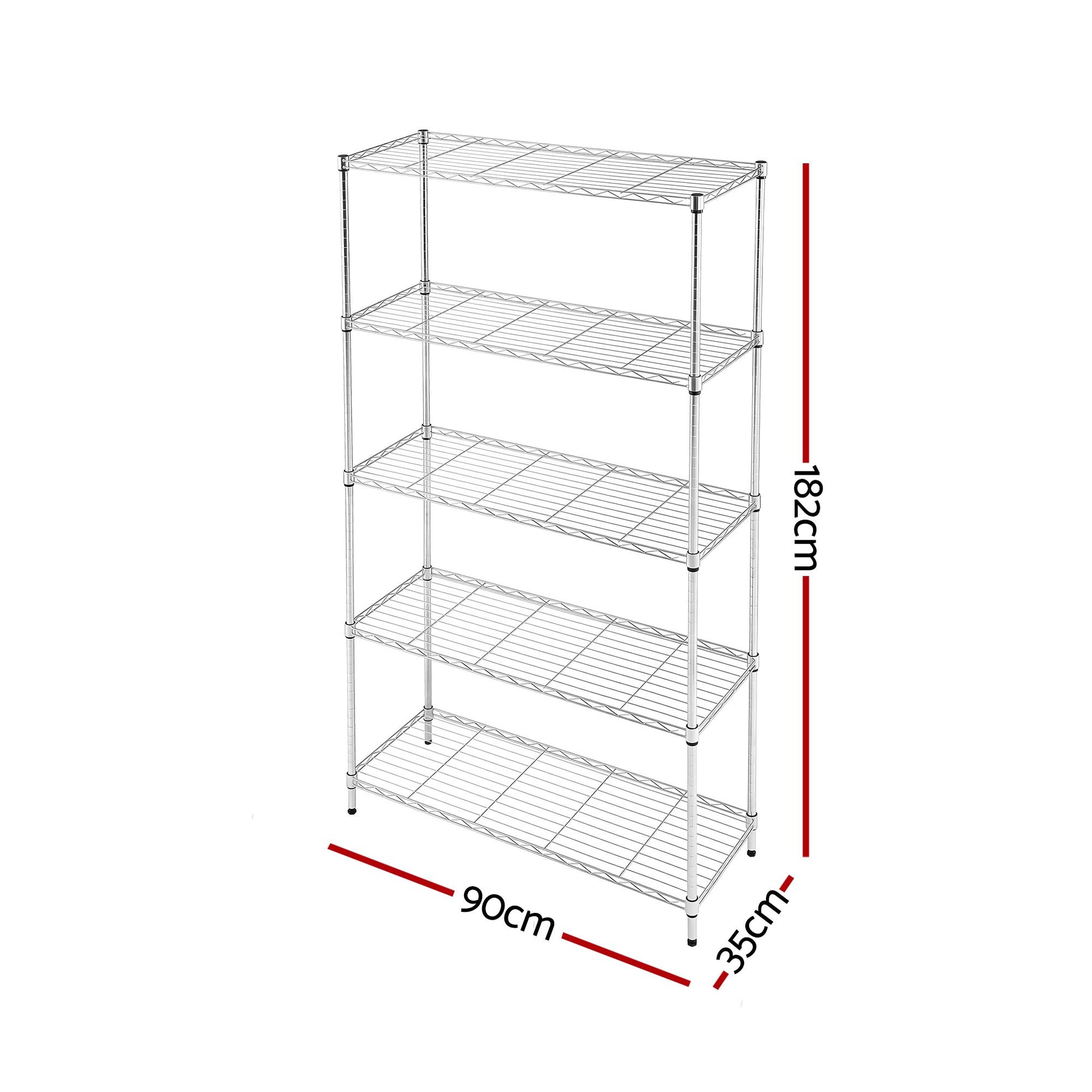 Artiss 5-Tier Kitchen Rack Shelf Shelving 90x35x182CM Adjustable Metal Storage Shelves KR-MEL-5S-90-SS