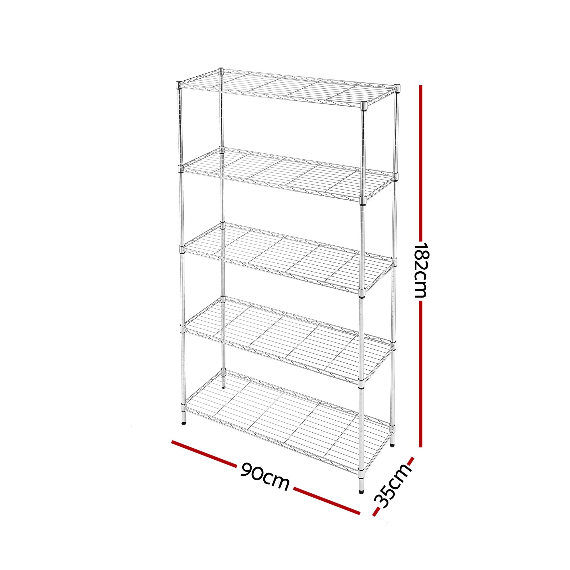 Artiss 5-Tier Kitchen Rack Shelf Shelving 90x35x182CM Adjustable Metal Storage Shelves KR-MEL-5S-90-SS