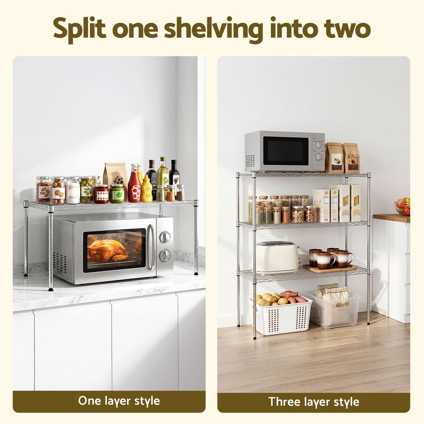 Artiss 5-Tier Kitchen Rack Shelf Shelving 90x35x182CM Adjustable Metal Storage Shelves KR-MEL-5S-90-SS