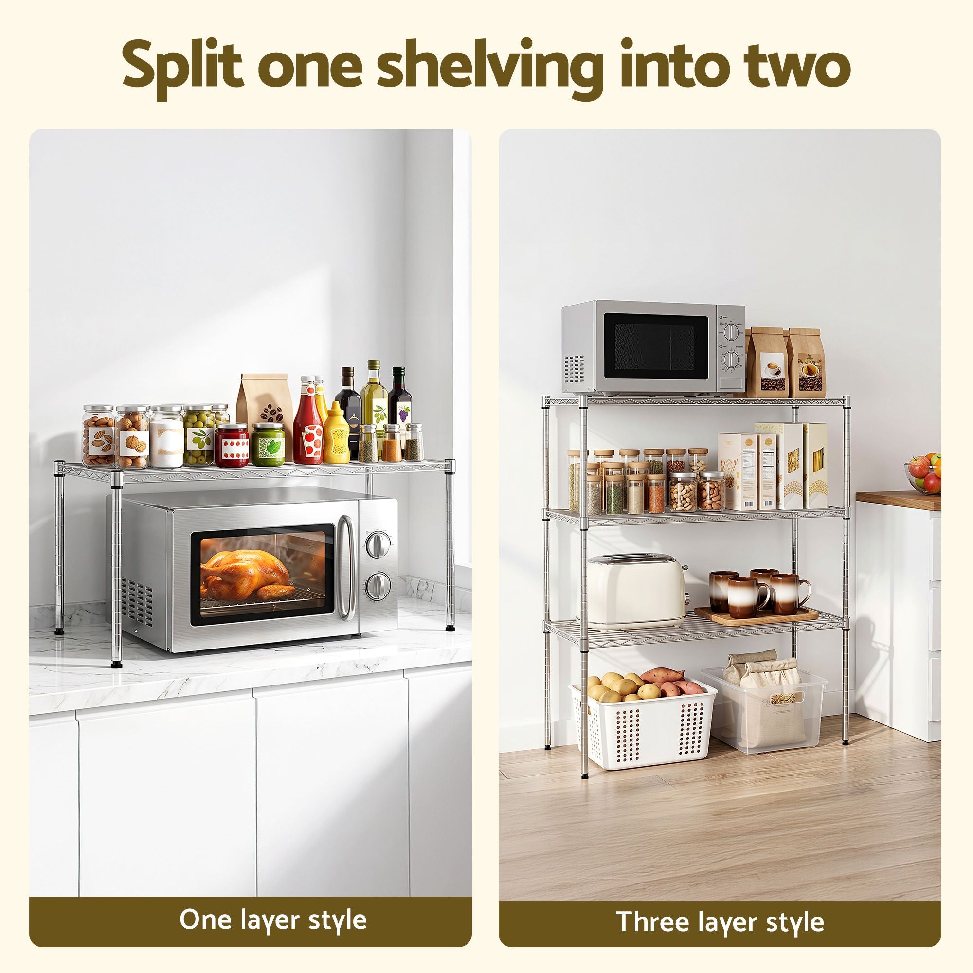 Artiss 5-Tier Kitchen Rack Shelf Shelving 90x35x182CM Adjustable Metal Storage Shelves KR-MEL-5S-90-SS