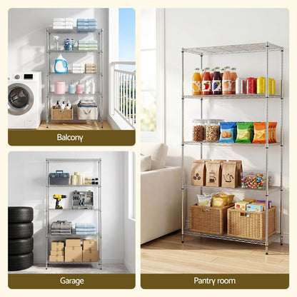 Artiss 5-Tier Kitchen Rack Shelf Shelving 90x35x182CM Adjustable Metal Storage Shelves KR-MEL-5S-90-SS