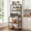 Artiss 6-Tier Kitchen Rack with 6 Hooks Microwave Storage Shelf 80cm x 167cm KR-MEL-6S-80-BKBR