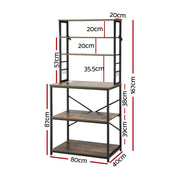 Artiss 6-Tier Kitchen Rack with 6 Hooks Microwave Storage Shelf 80cm x 167cm KR-MEL-6S-80-BKBR