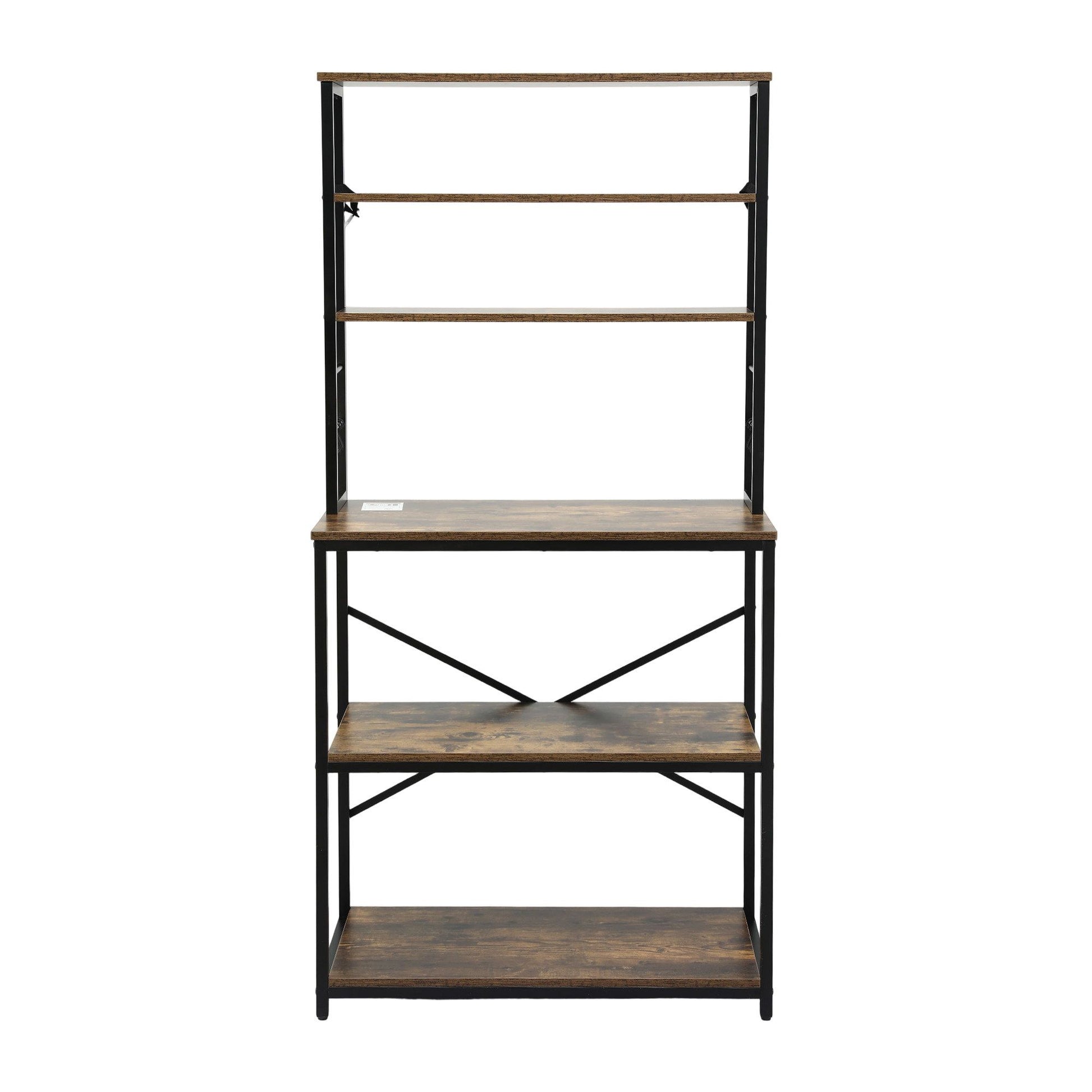 Artiss 6-Tier Kitchen Rack with 6 Hooks Microwave Storage Shelf 80cm x 167cm KR-MEL-6S-80-BKBR