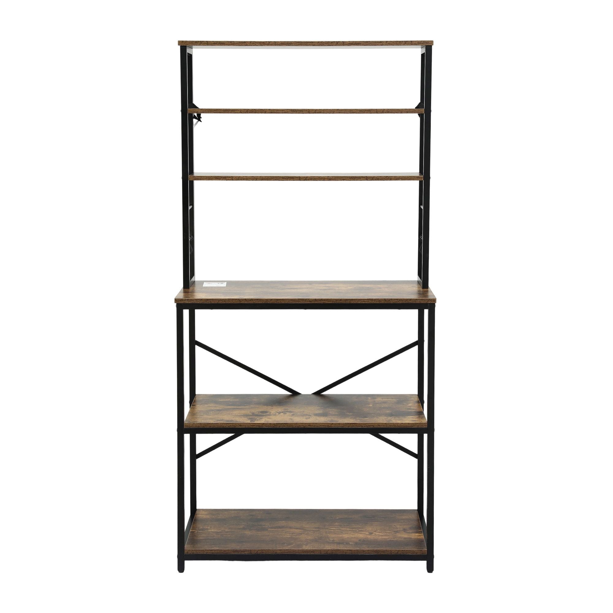 Artiss 6-Tier Kitchen Rack with 6 Hooks Microwave Storage Shelf 80cm x 167cm KR-MEL-6S-80-BKBR