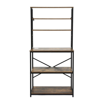 Artiss 6-Tier Kitchen Rack with 6 Hooks Microwave Storage Shelf 80cm x 167cm KR-MEL-6S-80-BKBR