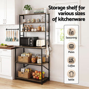 Artiss 6-Tier Kitchen Rack with 6 Hooks Microwave Storage Shelf 80cm x 167cm KR-MEL-6S-80-BKBR