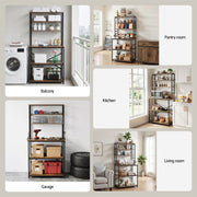 Artiss 6-Tier Kitchen Rack with 6 Hooks Microwave Storage Shelf 80cm x 167cm KR-MEL-6S-80-BKBR