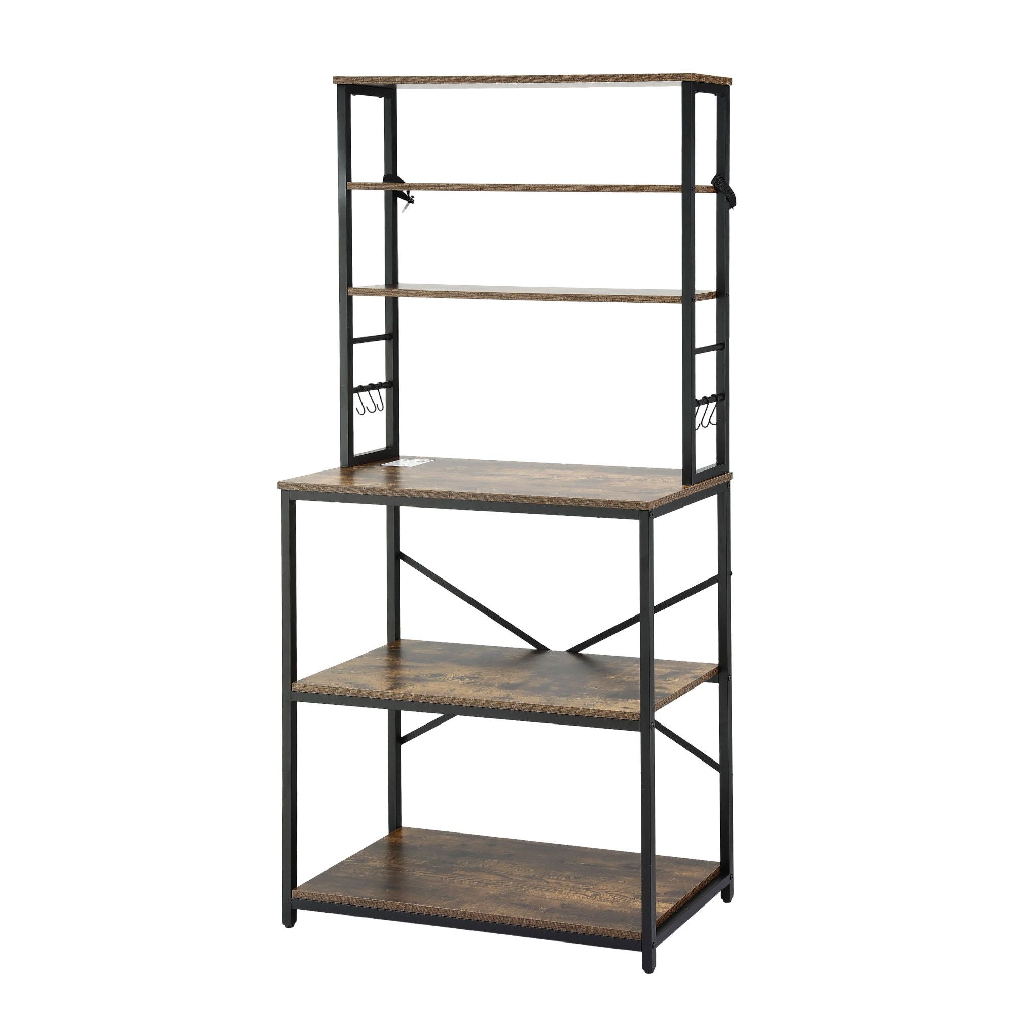 Artiss 6-Tier Kitchen Rack with 6 Hooks Microwave Storage Shelf 80cm x 167cm KR-MEL-6S-80-BKBR