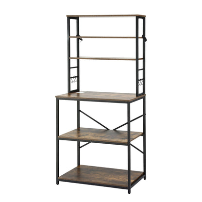Artiss 6-Tier Kitchen Rack with 6 Hooks Microwave Storage Shelf 80cm x 167cm KR-MEL-6S-80-BKBR