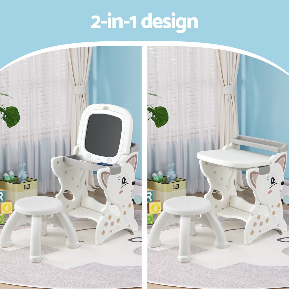 Keezi Kids Table and Chair Set 2 in 1 Easel Desk Stool w/ LCD Writing Tablet KTC-A-2IN1-LCD