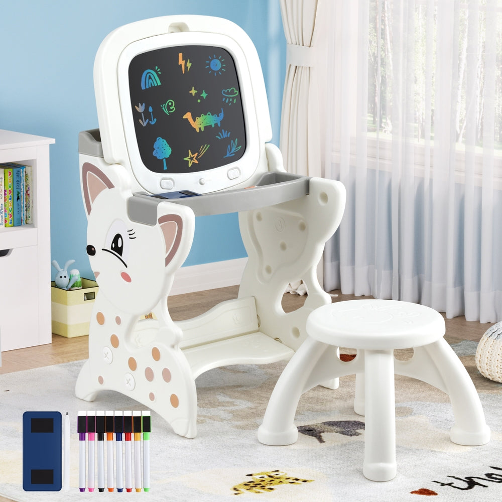 Keezi Kids Table and Chair Set 2 in 1 Easel Desk Stool w/ LCD Writing Tablet KTC-A-2IN1-LCD