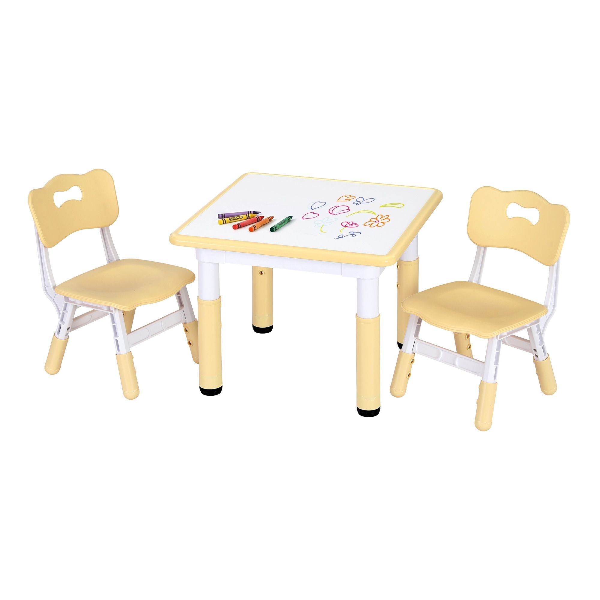 Keezi Kids Table and 2 Chairs Set Height Adjustable Toddler Desk and Chair Set for Ages 3-8, Activity Table KTC-A-GRA-2CHAIRS-NAT