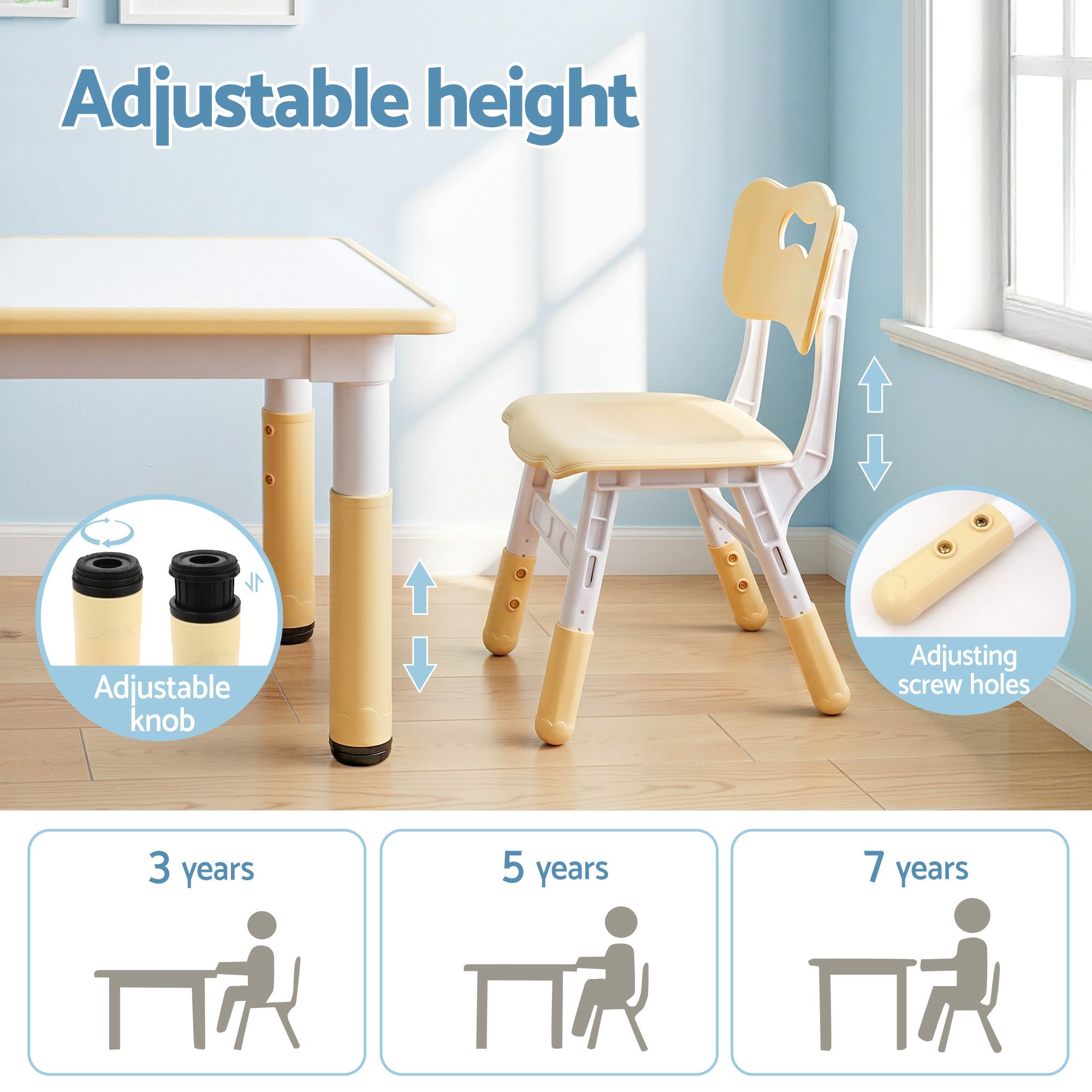Keezi Kids Table and 2 Chairs Set Height Adjustable Toddler Desk and Chair Set for Ages 3-8, Activity Table KTC-A-GRA-2CHAIRS-NAT