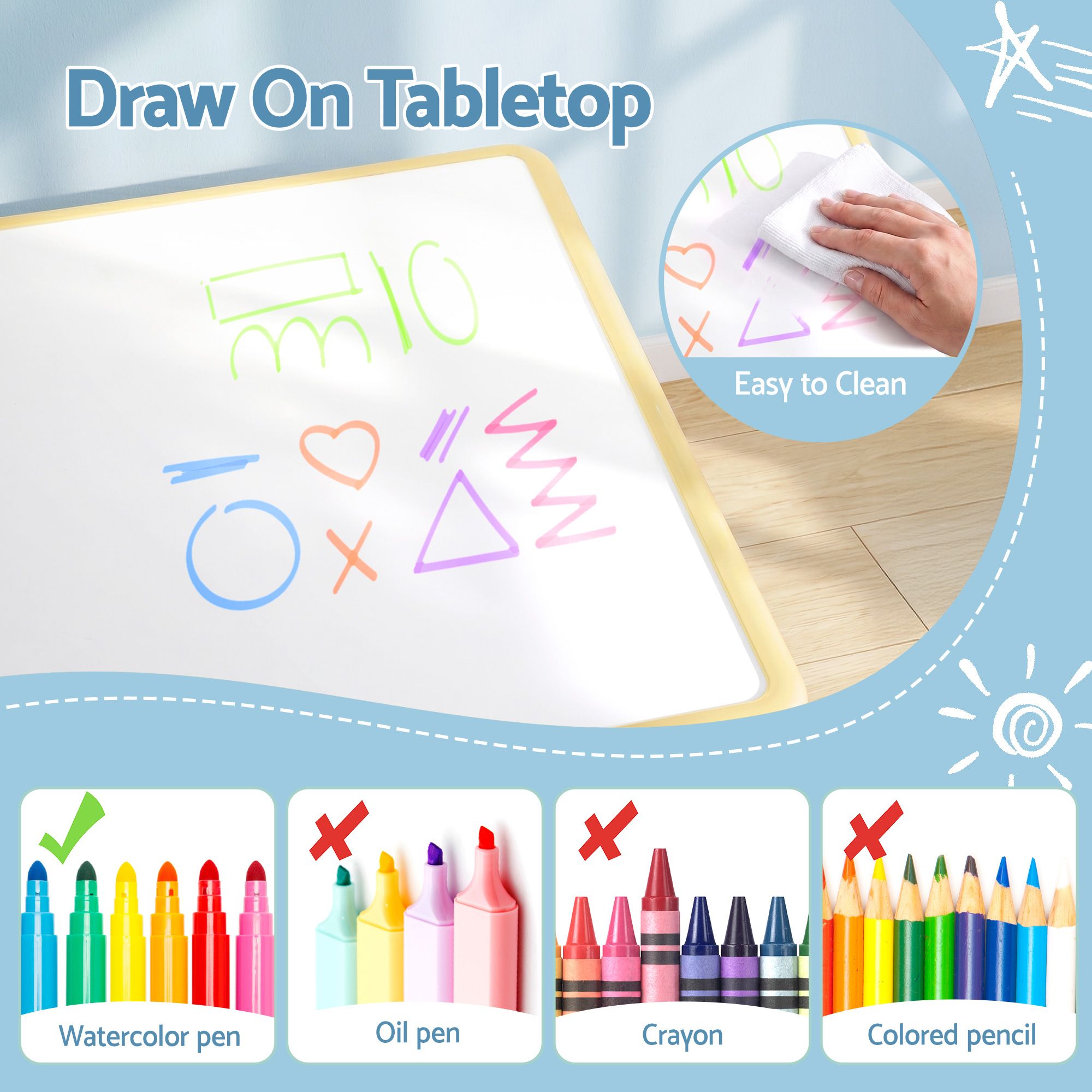 Keezi Kids Table and 2 Chairs Set Height Adjustable Toddler Desk and Chair Set for Ages 3-8, Activity Table KTC-A-GRA-2CHAIRS-NAT
