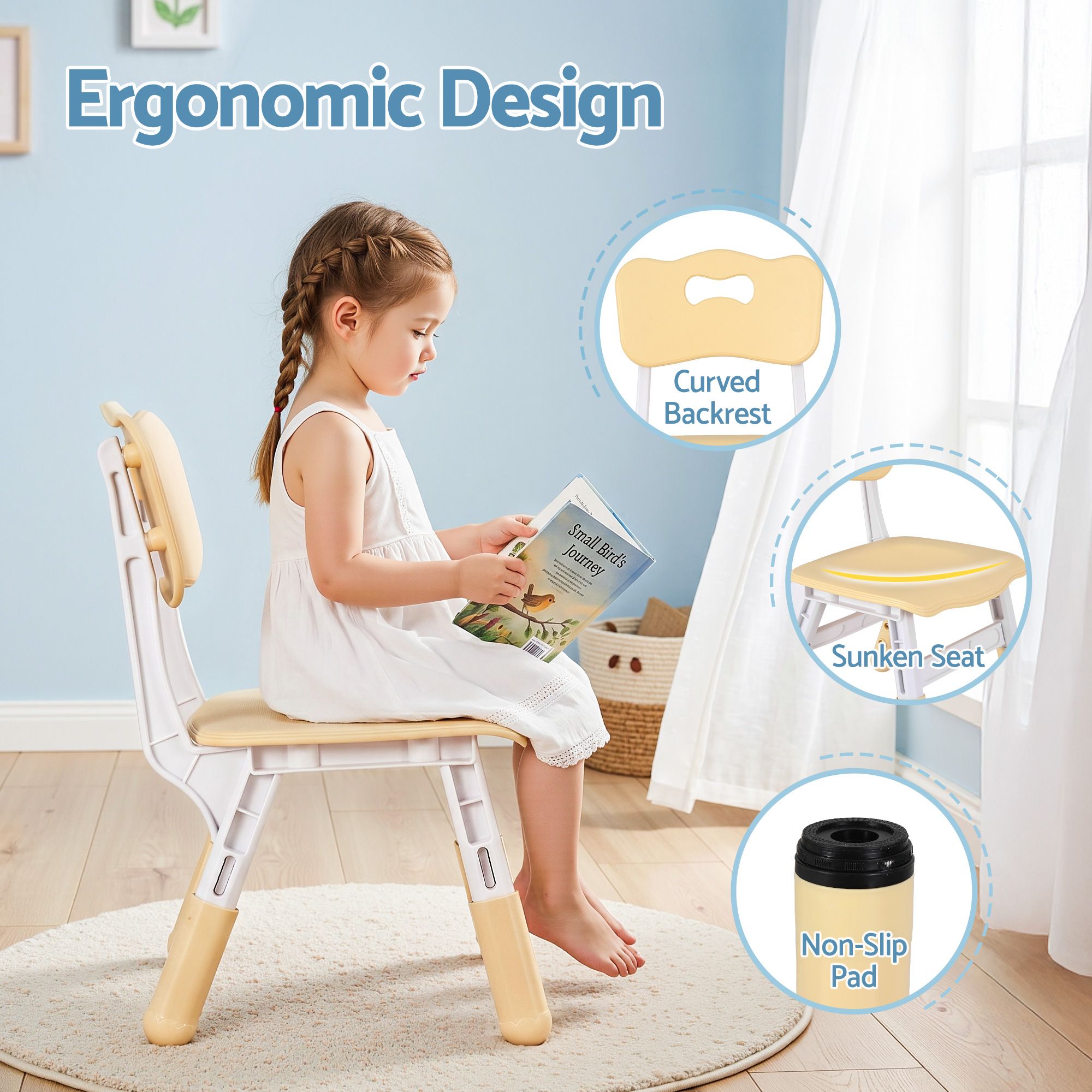 Keezi Kids Table and 2 Chairs Set Height Adjustable Toddler Desk and Chair Set for Ages 3-8, Activity Table KTC-A-GRA-2CHAIRS-NAT