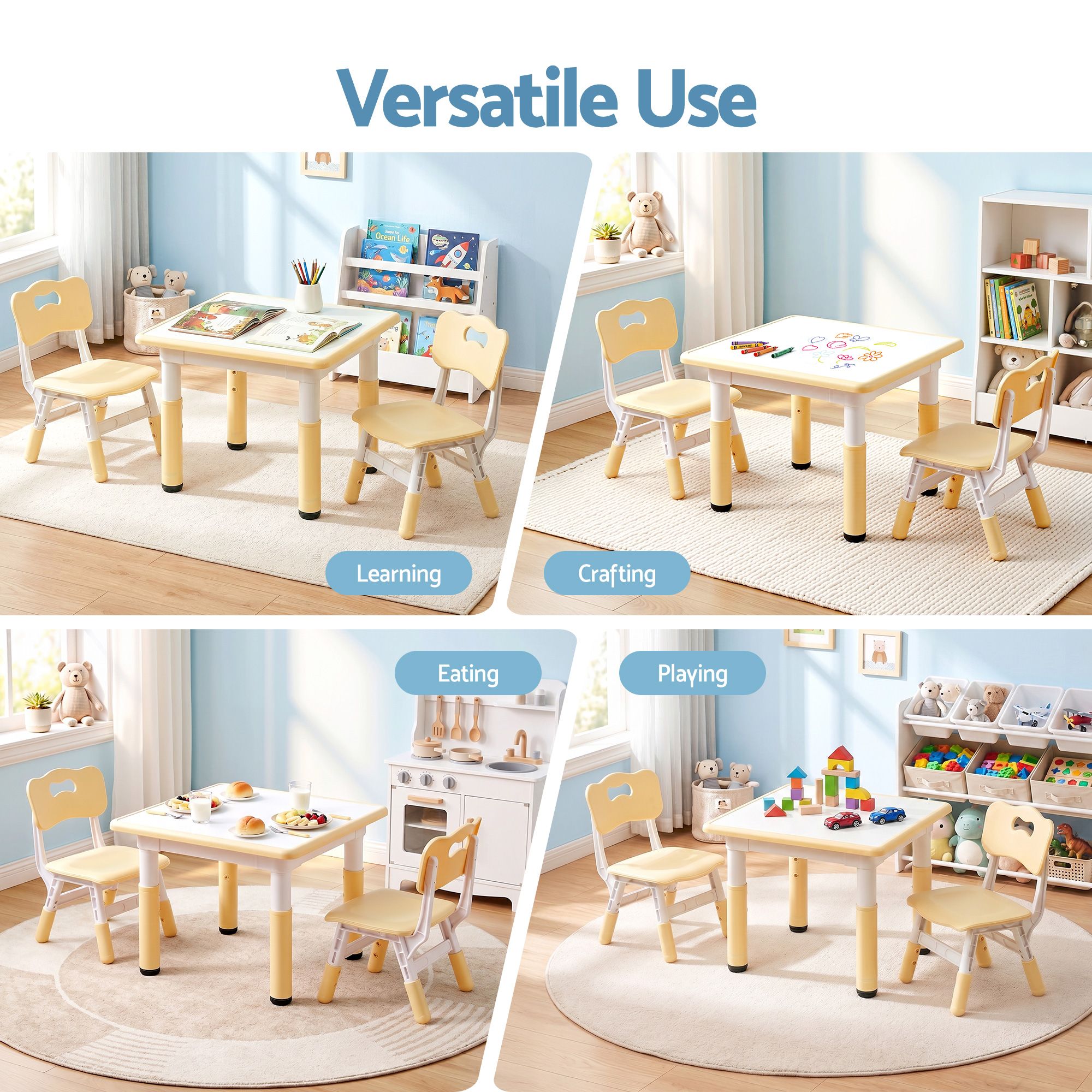 Keezi Kids Table and 2 Chairs Set Height Adjustable Toddler Desk and Chair Set for Ages 3-8, Activity Table KTC-A-GRA-2CHAIRS-NAT