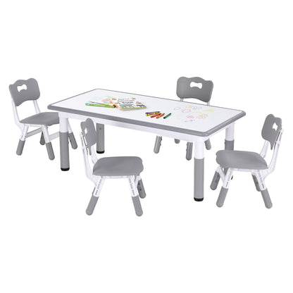 Keezi Kids Table and 4 Chairs Set Height Adjustable Toddler Desk and Chair Set for Ages 3-8, Children KTC-A-GRA-GY