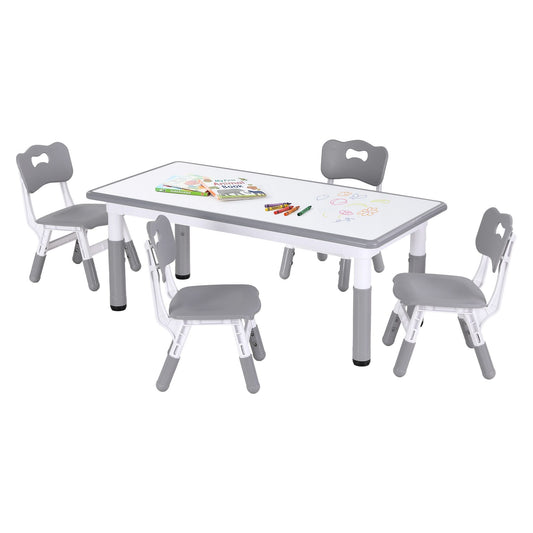 Keezi Kids Table and 4 Chairs Set Height Adjustable Toddler Desk and Chair Set for Ages 3-8, Children KTC-A-GRA-GY