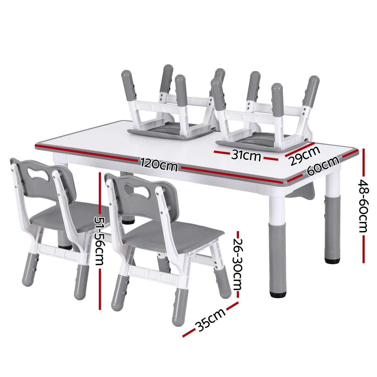 Keezi Kids Table and 4 Chairs Set Height Adjustable Toddler Desk and Chair Set for Ages 3-8, Children KTC-A-GRA-GY