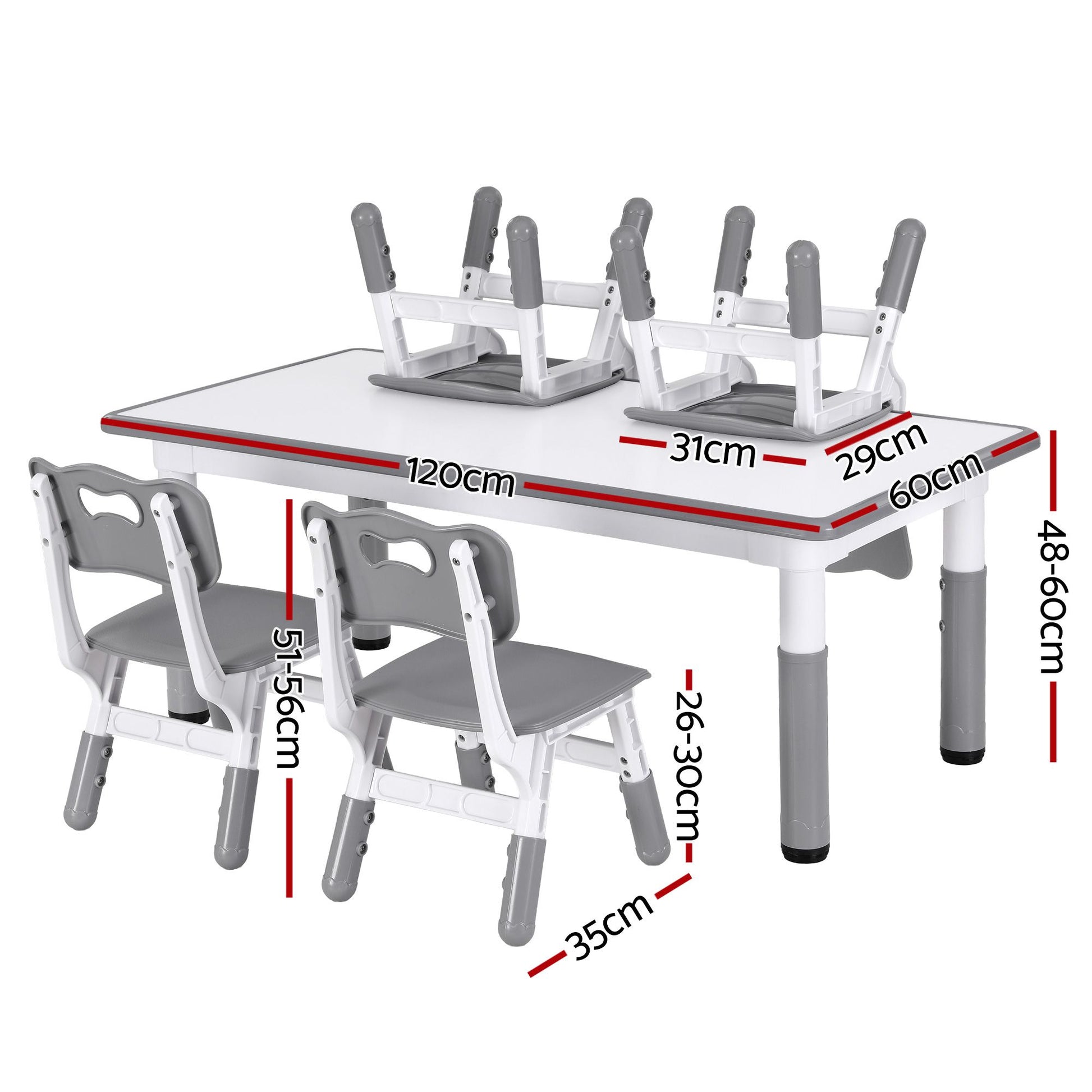 Keezi Kids Table and 4 Chairs Set Height Adjustable Toddler Desk and Chair Set for Ages 3-8, Children KTC-A-GRA-GY