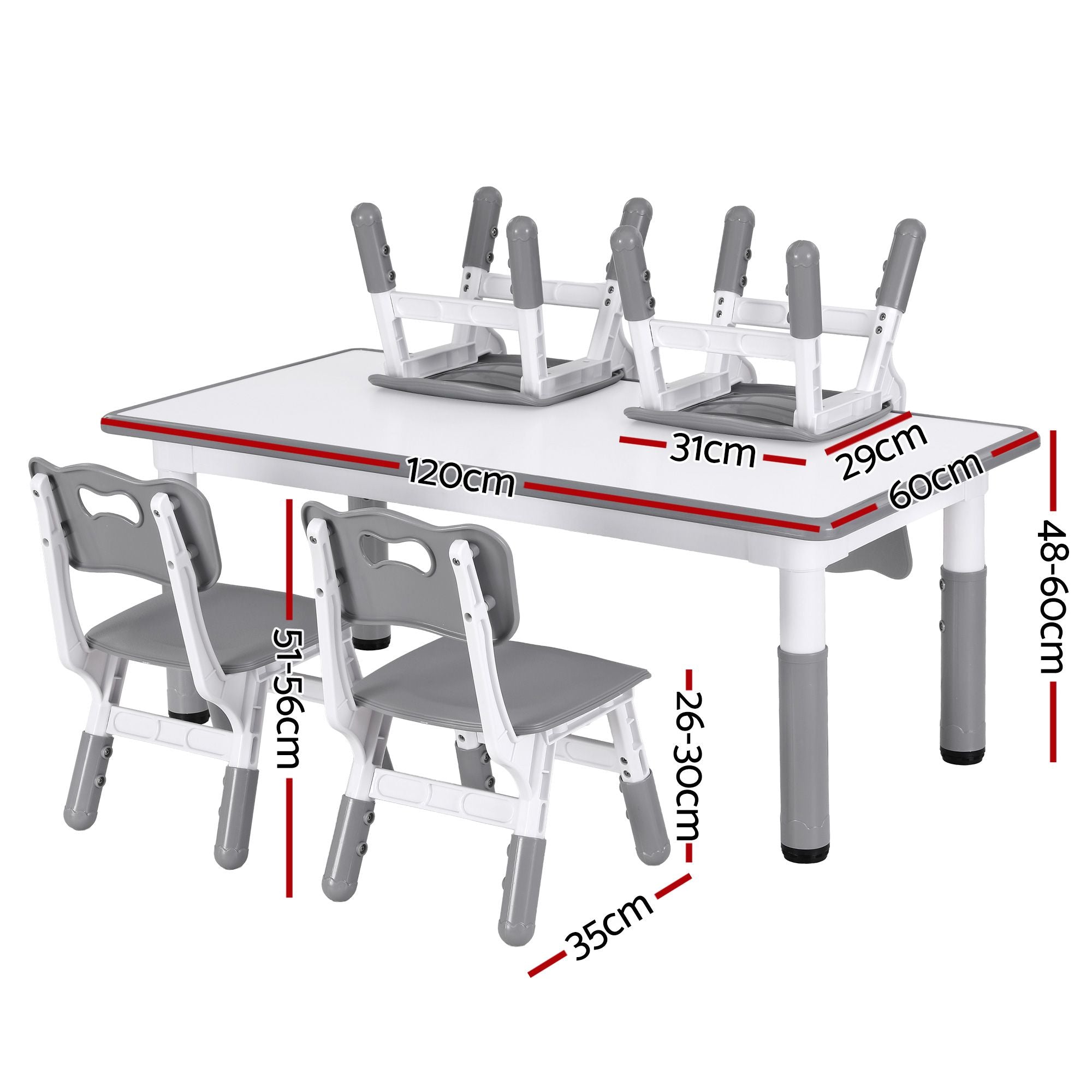 Keezi Kids Table and 4 Chairs Set Height Adjustable Toddler Desk and Chair Set for Ages 3-8, Children KTC-A-GRA-GY