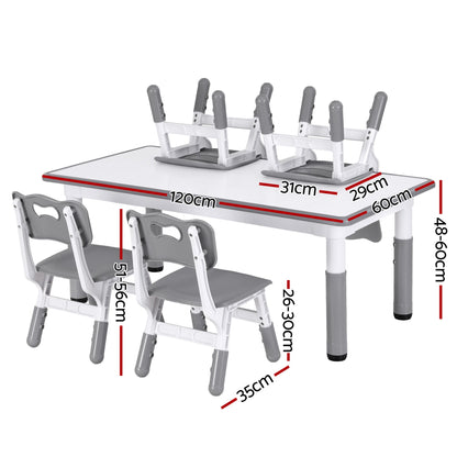Keezi Kids Table and 4 Chairs Set Height Adjustable Toddler Desk and Chair Set for Ages 3-8, Children KTC-A-GRA-GY