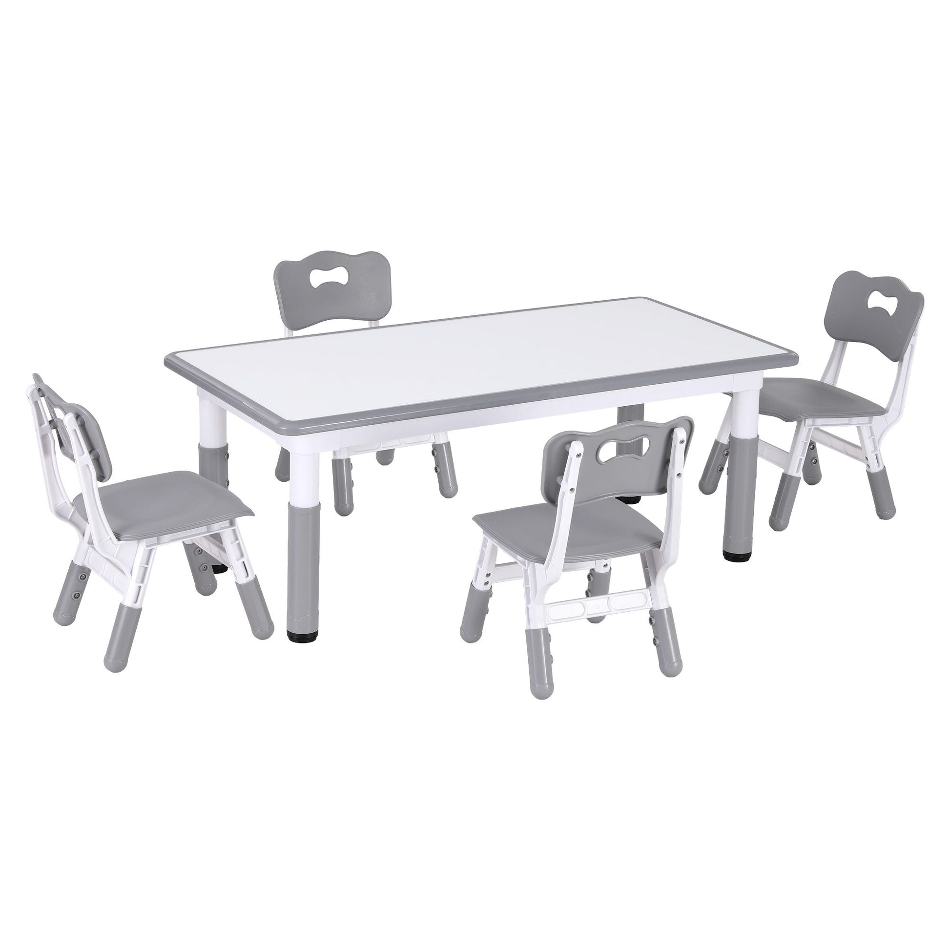 Keezi Kids Table and 4 Chairs Set Height Adjustable Toddler Desk and Chair Set for Ages 3-8, Children KTC-A-GRA-GY