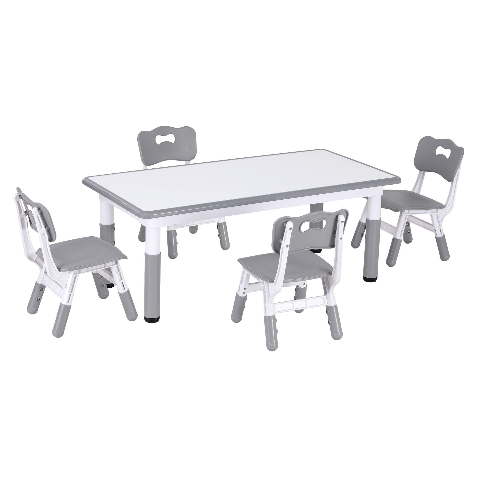 Keezi Kids Table and 4 Chairs Set Height Adjustable Toddler Desk and Chair Set for Ages 3-8, Children KTC-A-GRA-GY