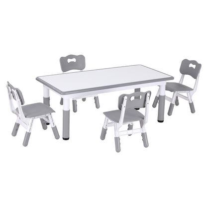 Keezi Kids Table and 4 Chairs Set Height Adjustable Toddler Desk and Chair Set for Ages 3-8, Children KTC-A-GRA-GY