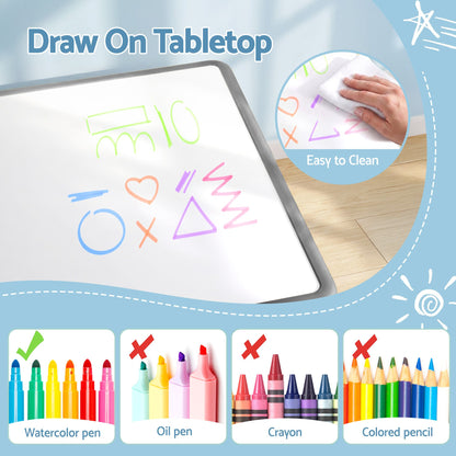 Keezi Kids Table and 4 Chairs Set Height Adjustable Toddler Desk and Chair Set for Ages 3-8, Children KTC-A-GRA-GY