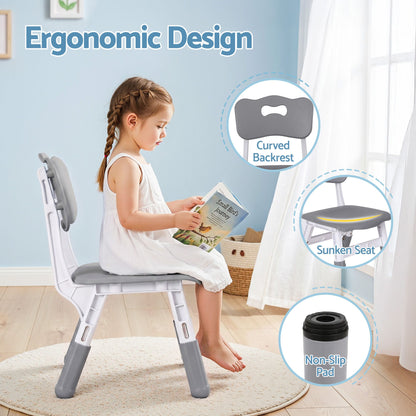 Keezi Kids Table and 4 Chairs Set Height Adjustable Toddler Desk and Chair Set for Ages 3-8, Children KTC-A-GRA-GY