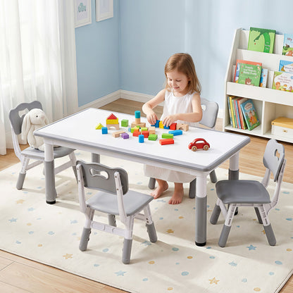 Keezi Kids Table and 4 Chairs Set Height Adjustable Toddler Desk and Chair Set for Ages 3-8, Children KTC-A-GRA-GY