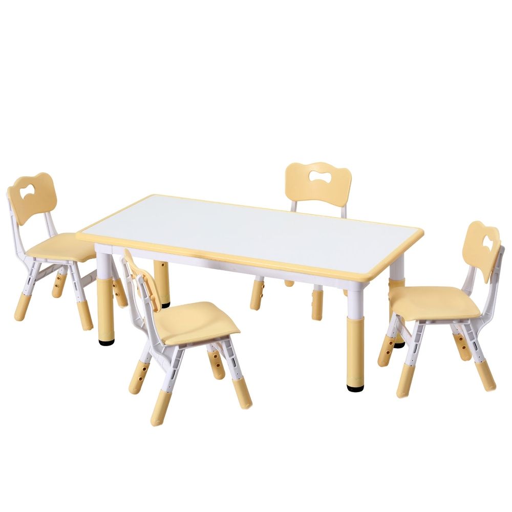 Keezi Kids Table and 4 Chairs Set Height Adjustable Toddler Desk and Chair Set for Ages 3-8, Children KTC-A-GRA-NAT
