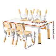 Keezi Kids Table and 4 Chairs Set Height Adjustable Toddler Desk and Chair Set for Ages 3-8, Children KTC-A-GRA-NAT