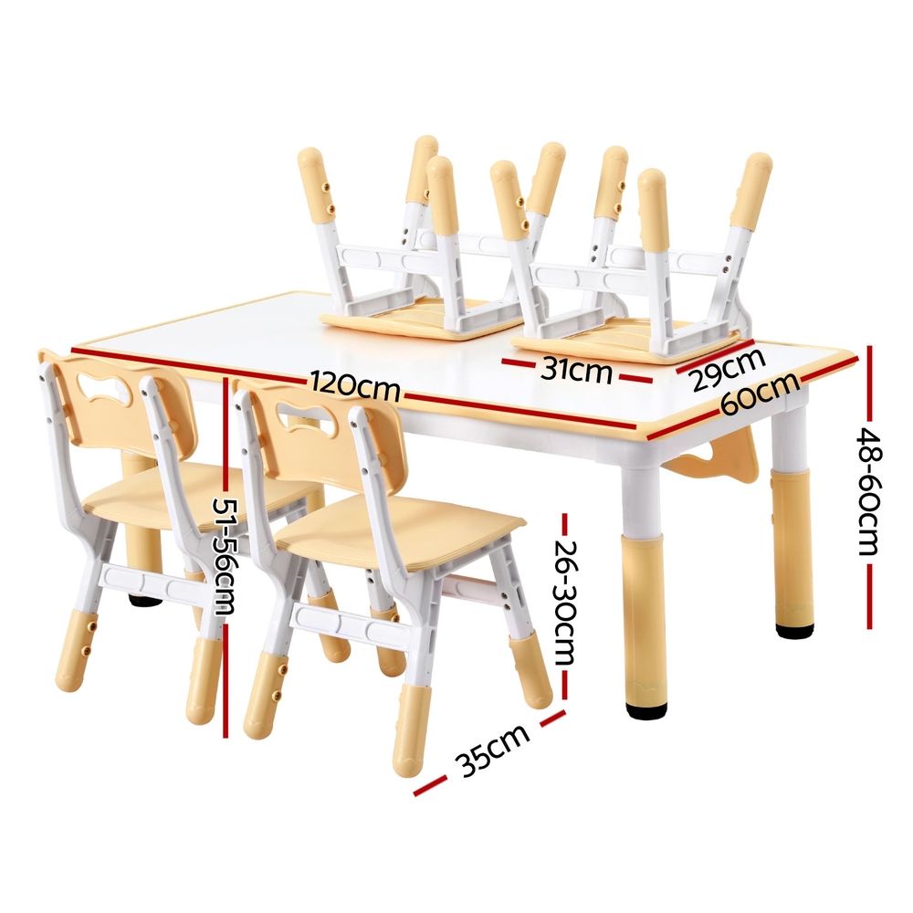 Keezi Kids Table and 4 Chairs Set Height Adjustable Toddler Desk and Chair Set for Ages 3-8, Children KTC-A-GRA-NAT
