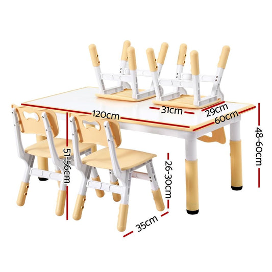 Keezi Kids Table and 4 Chairs Set Height Adjustable Toddler Desk and Chair Set for Ages 3-8, Children KTC-A-GRA-NAT