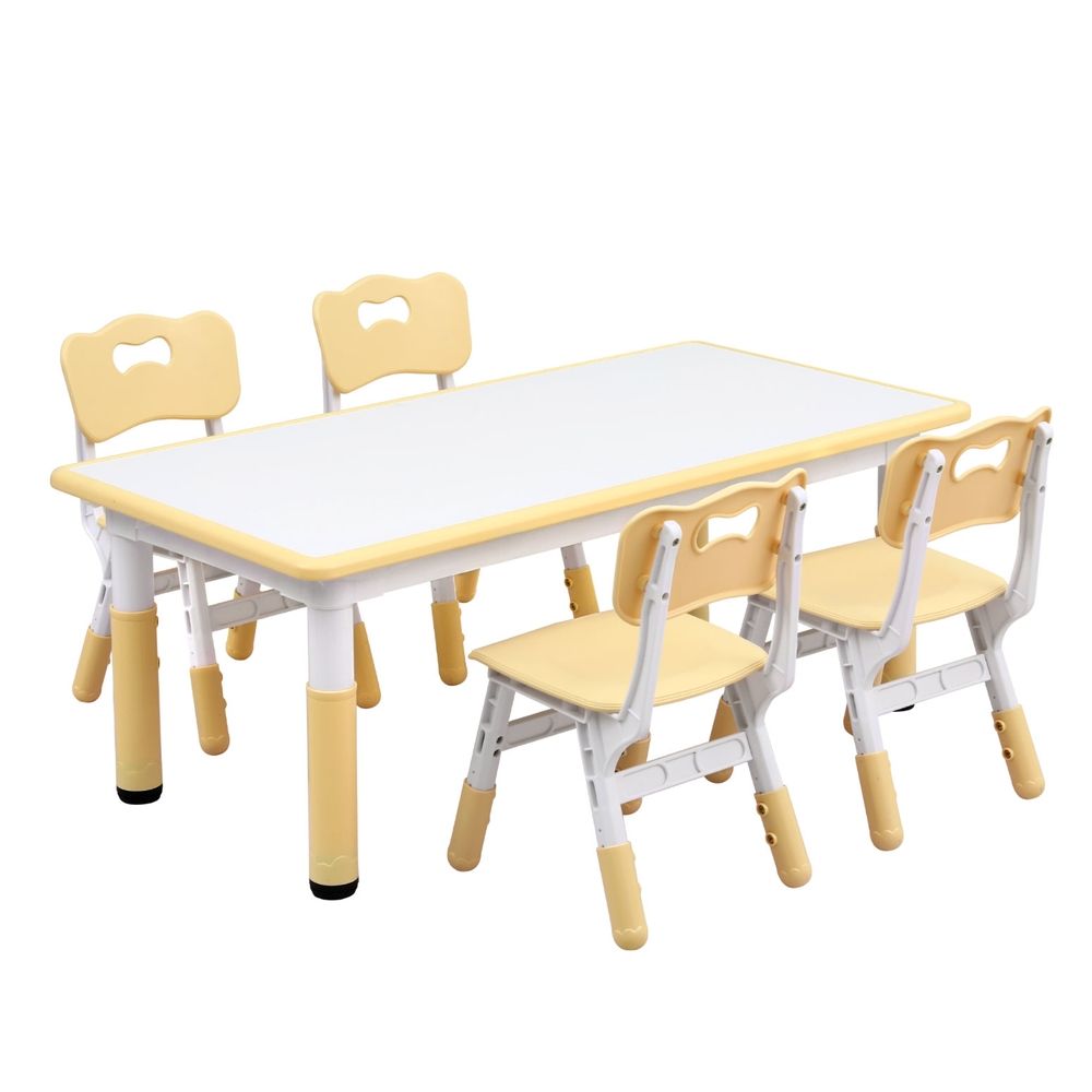 Keezi Kids Table and 4 Chairs Set Height Adjustable Toddler Desk and Chair Set for Ages 3-8, Children KTC-A-GRA-NAT