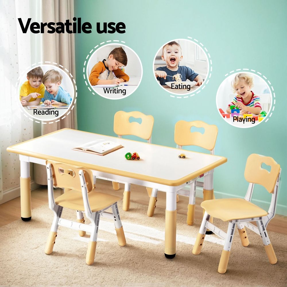 Keezi Kids Table and 4 Chairs Set Height Adjustable Toddler Desk and Chair Set for Ages 3-8, Children KTC-A-GRA-NAT