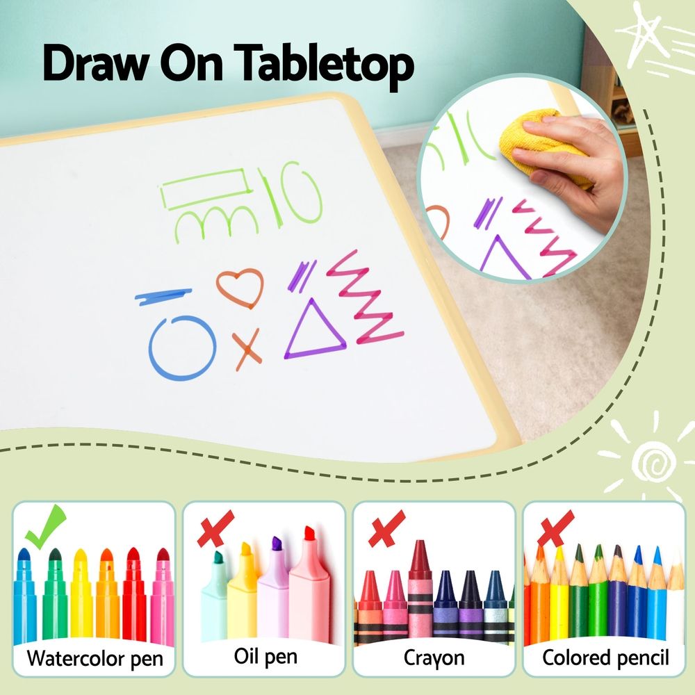 Keezi Kids Table and 4 Chairs Set Height Adjustable Toddler Desk and Chair Set for Ages 3-8, Children KTC-A-GRA-NAT