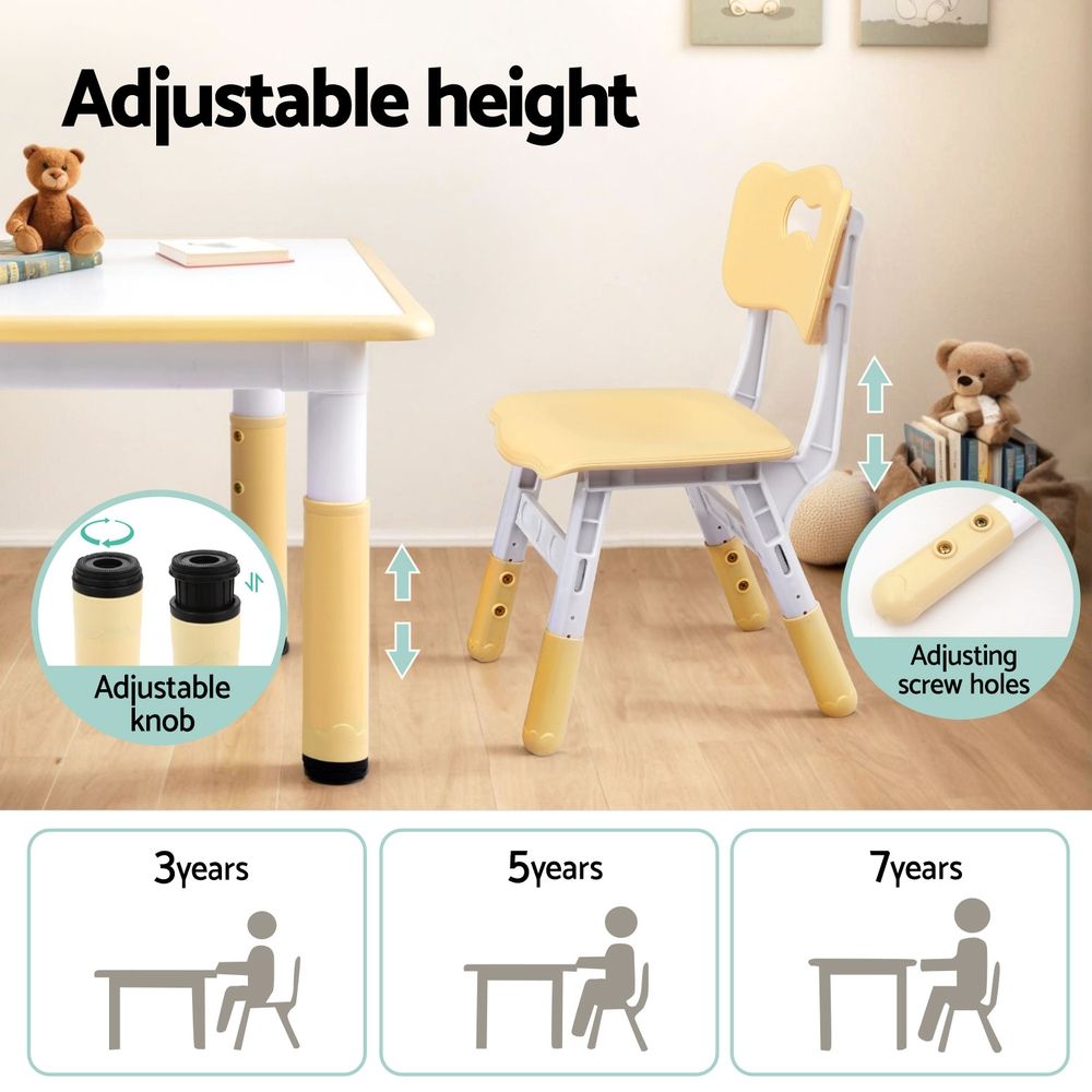 Keezi Kids Table and 4 Chairs Set Height Adjustable Toddler Desk and Chair Set for Ages 3-8, Children KTC-A-GRA-NAT