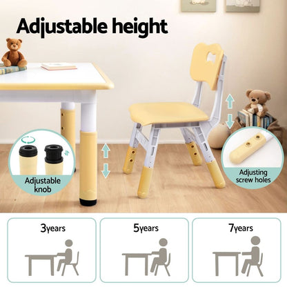Keezi Kids Table and 4 Chairs Set Height Adjustable Toddler Desk and Chair Set for Ages 3-8, Children KTC-A-GRA-NAT