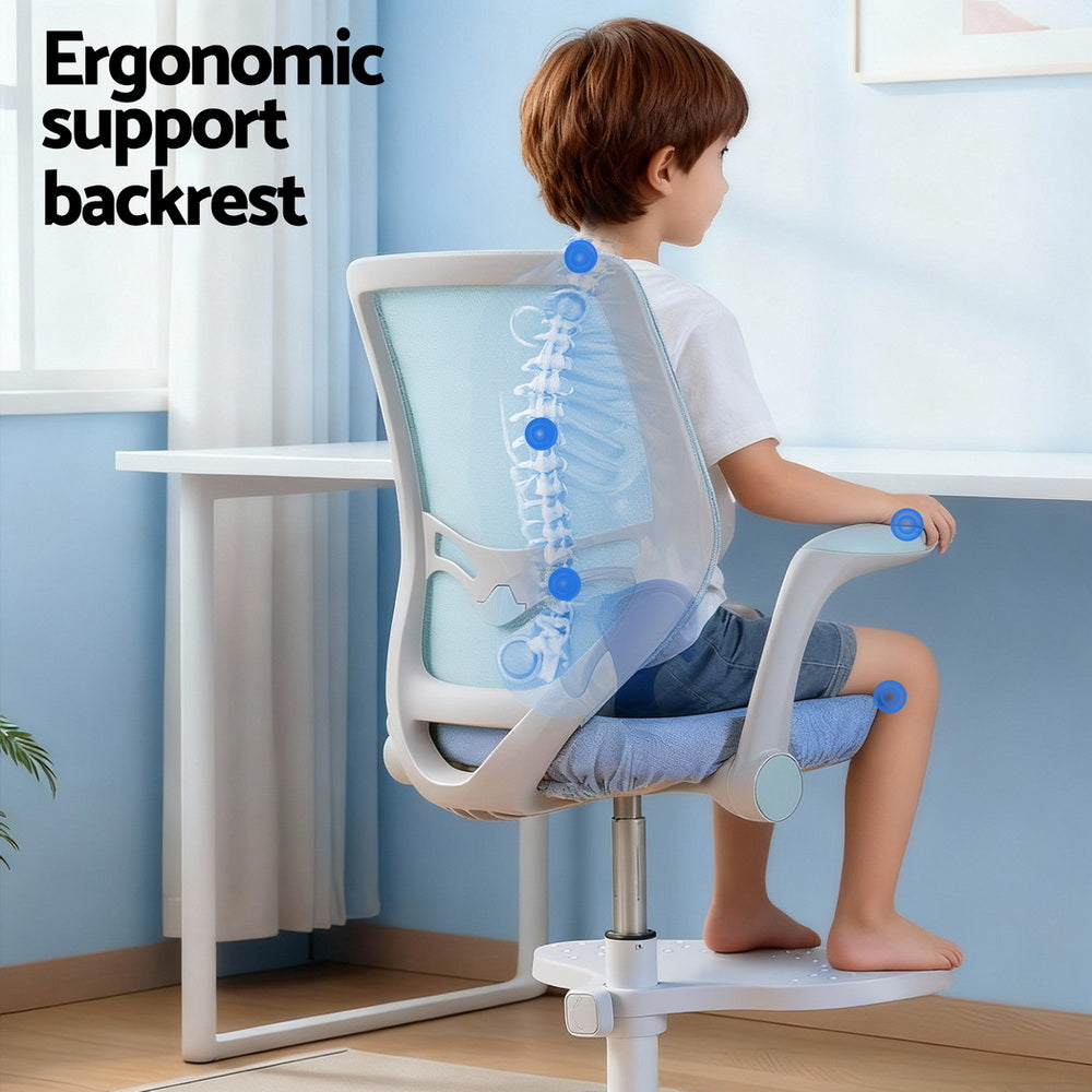 Keezi Kids Ergonomic Study Chair Adjustable w/ Wheels Footrest Blue KTC-A-NETC-BL