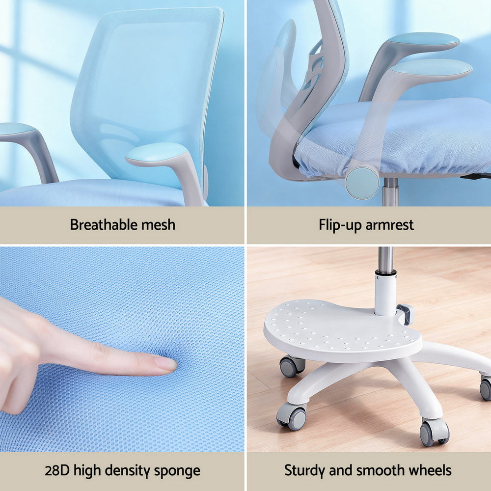 Keezi Kids Ergonomic Study Chair Adjustable w/ Wheels Footrest Blue KTC-A-NETC-BL