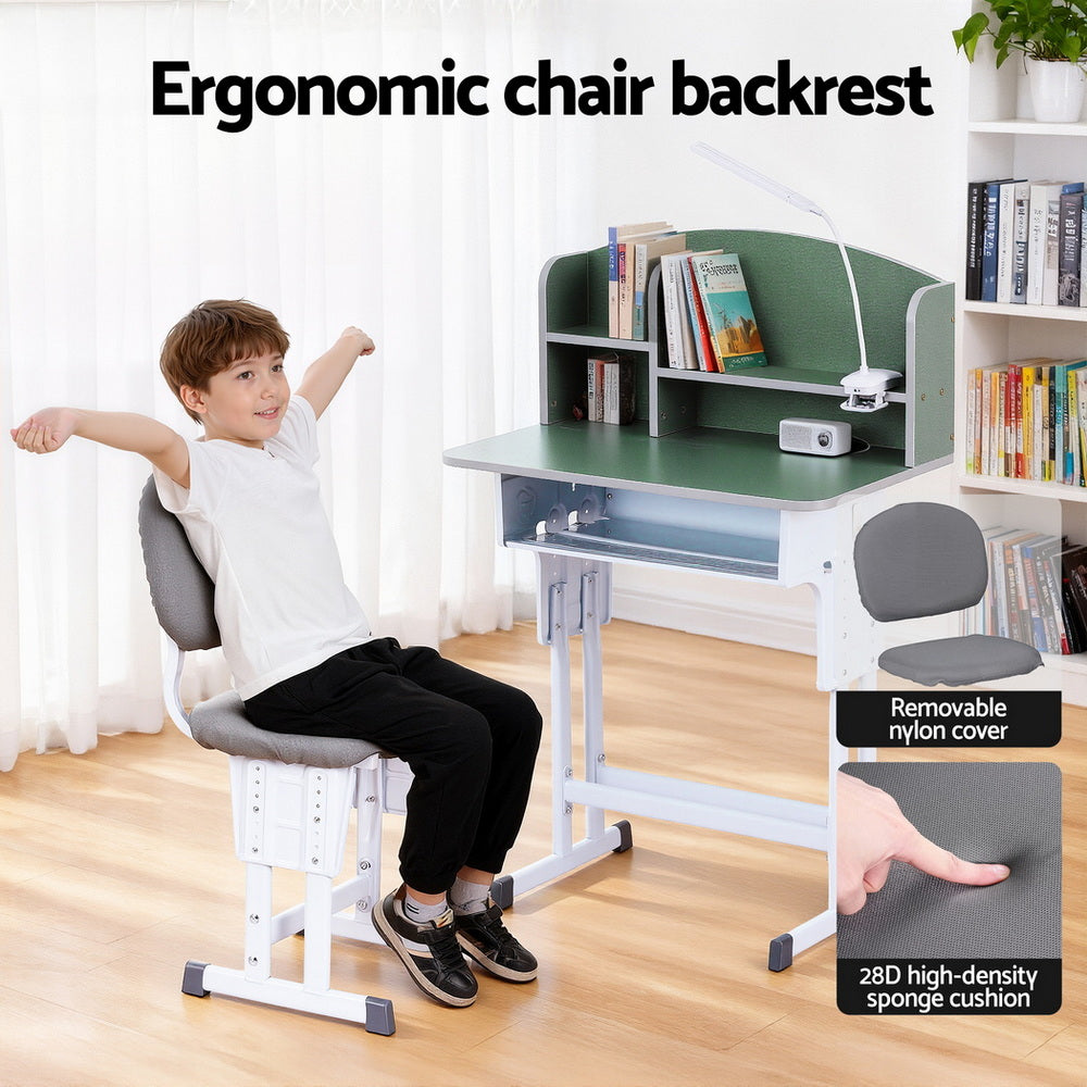 Keezi Kids Study Desk Chair Set Adjustable Ergonomic Table LED Lamp Green KTC-A-STU-BS-GN