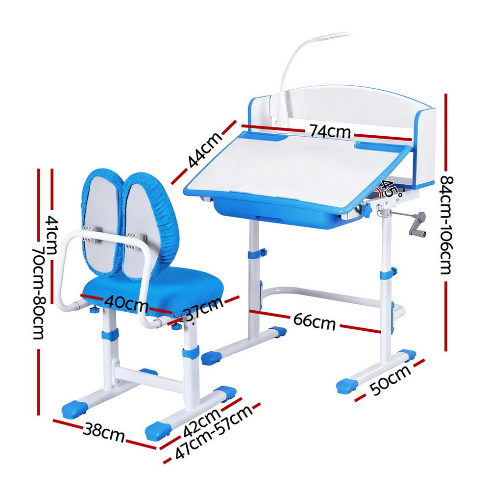 Keezi Kids Study Desk Chair Set Adjustable Ergonomic Table LED Lamp Blue KTC-A-STU-FA-BL